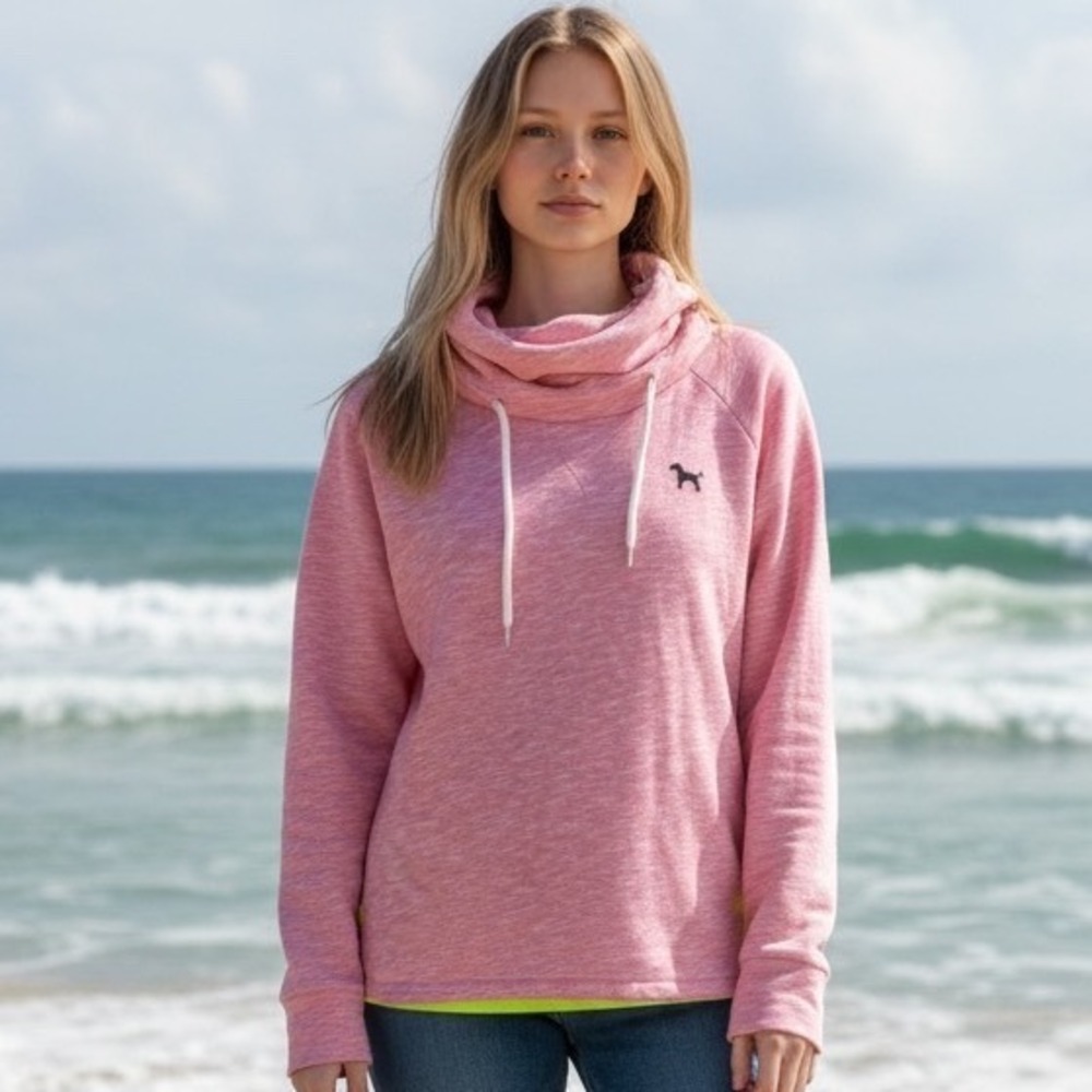 The Black Dog Pink Space Dye Cowl Neck Pullover Sweatshirt Women M Nautical Neon